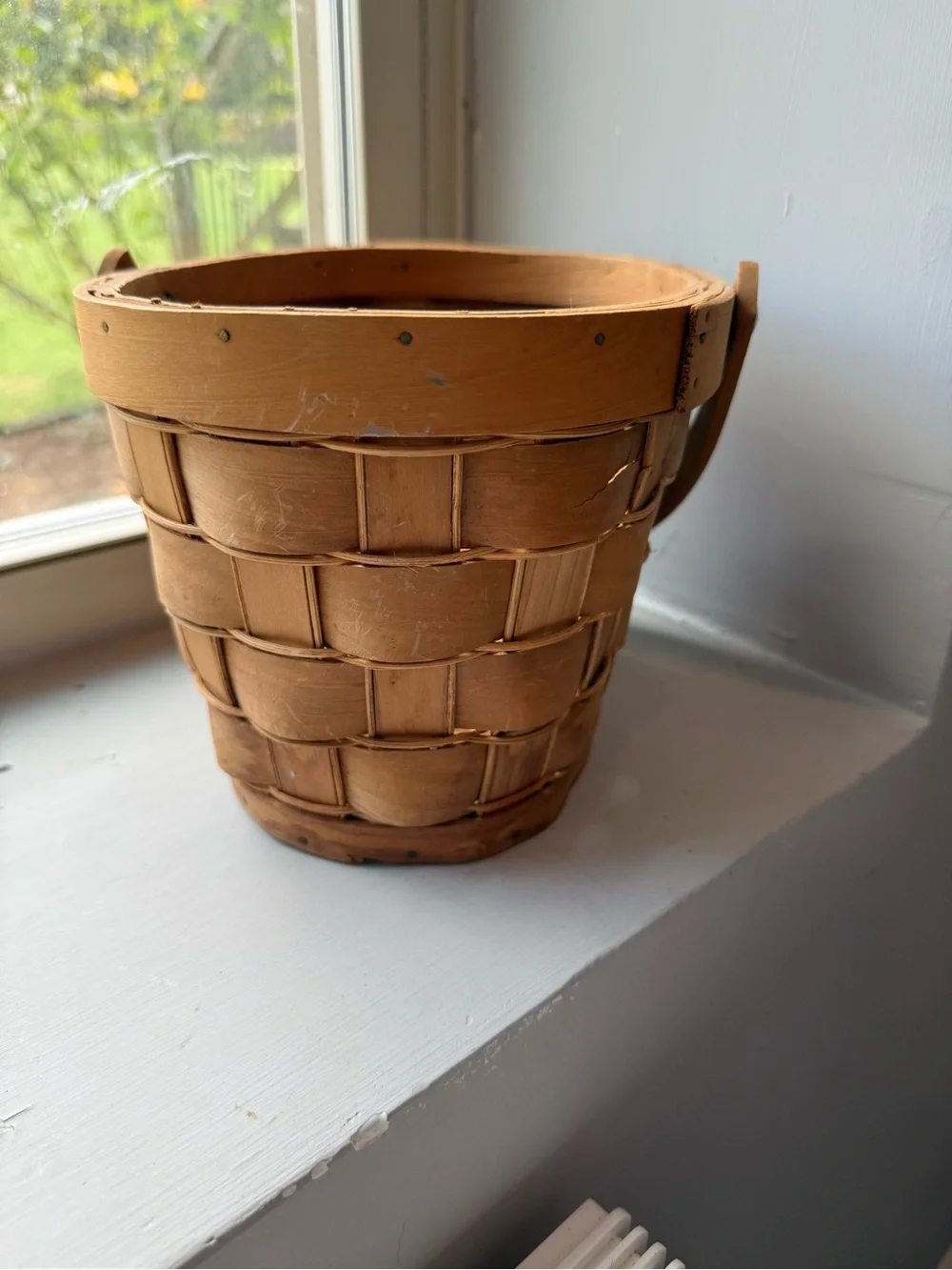 Handwoven Natural Wood Accent Basket with Handle